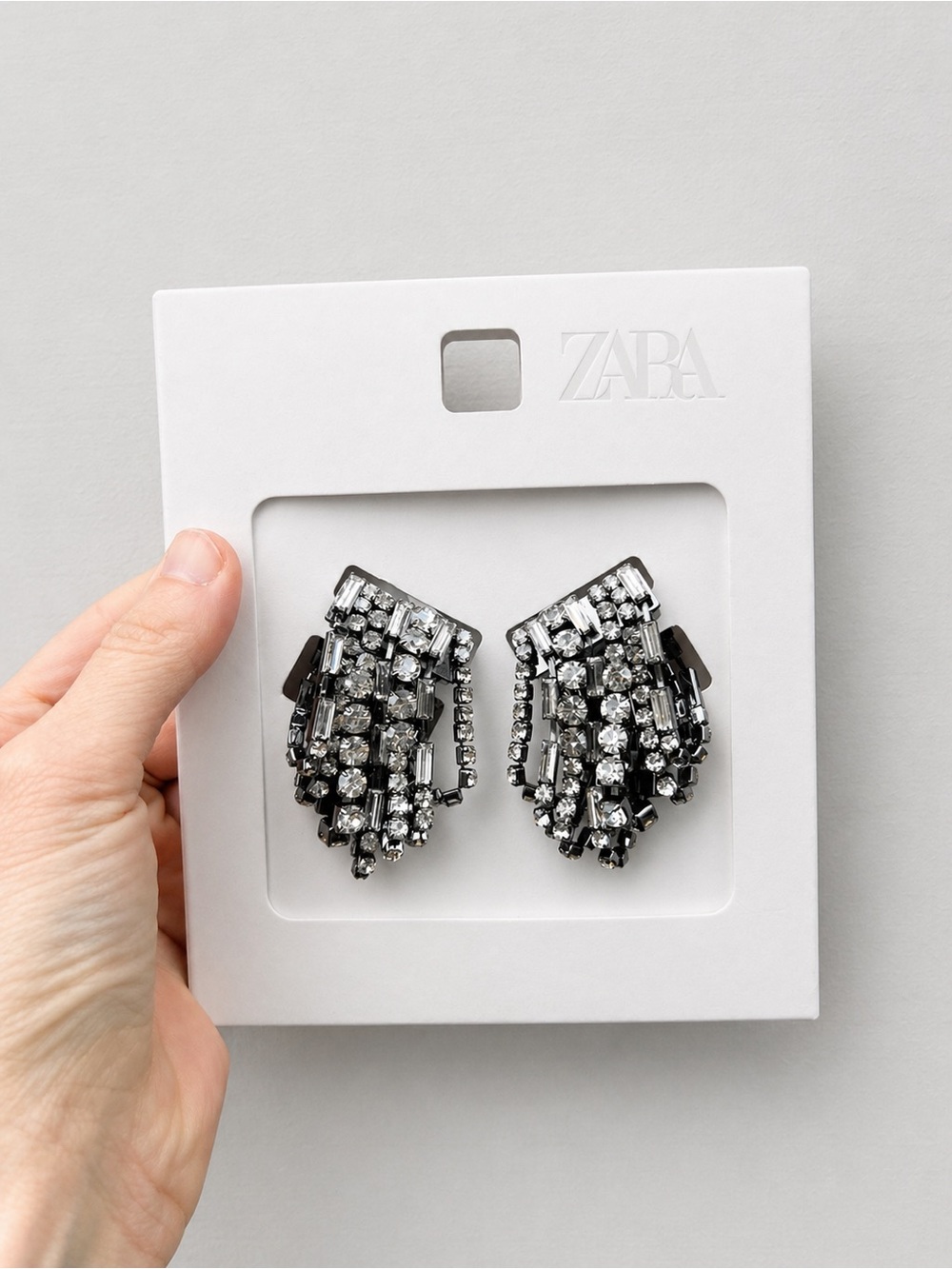 ZARA Silver-Tone Crystal Fringe Clip-On Earrings